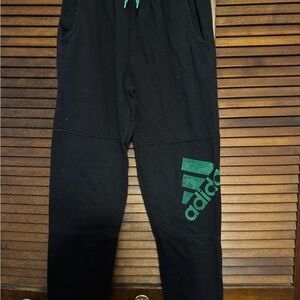 Adidas Black and Green Sweatpants Relaxed Fit